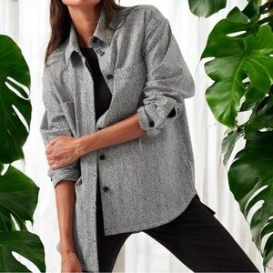 Athleta‎ Textured Shacket Button Up in Braiden Black and White Women's 2-3X